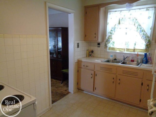 kitchen with sink and tile walls