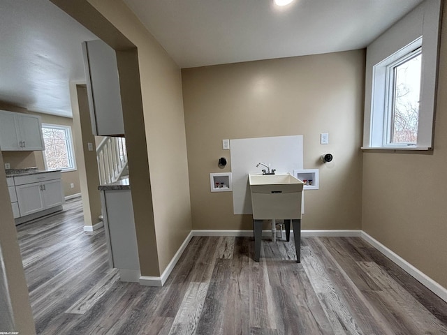 laundry room featuring dark hardwood / wood-style flooring and hookup for a washing machine