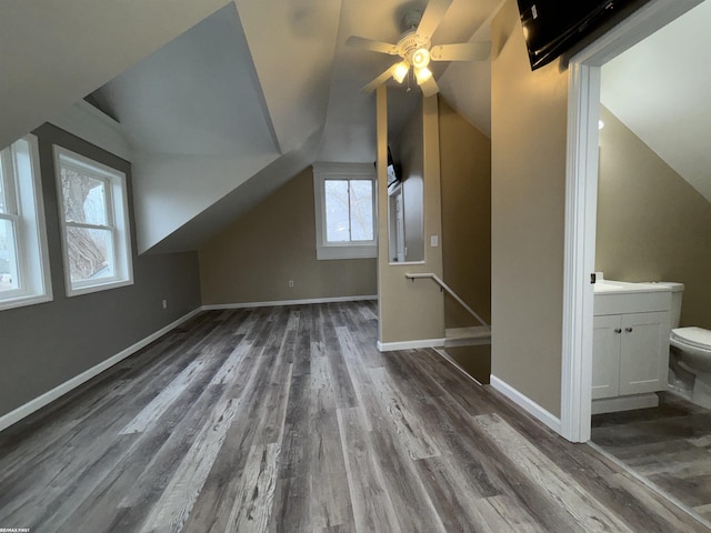 additional living space with lofted ceiling and dark hardwood / wood-style flooring