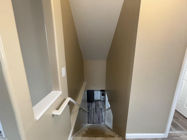 staircase featuring hardwood / wood-style flooring