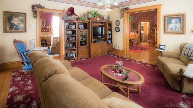 living room with hardwood / wood-style flooring