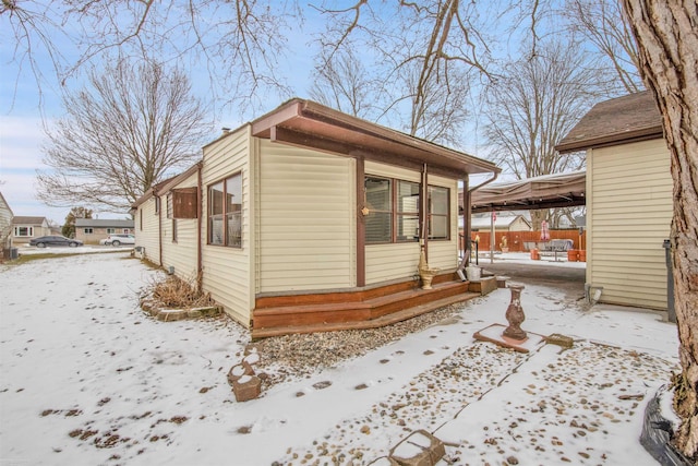 view of snow covered exterior