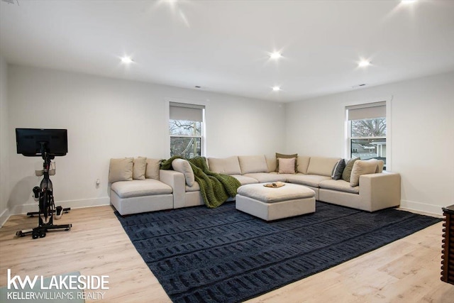 living room with a wealth of natural light and wood-type flooring