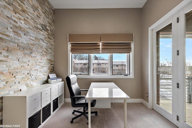 view of carpeted home office