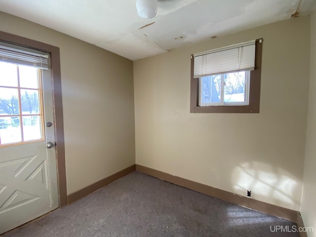 empty room featuring a healthy amount of sunlight and carpet flooring