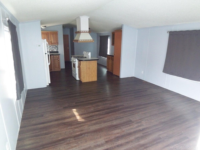 interior space with vaulted ceiling and dark hardwood / wood-style flooring