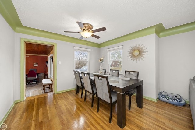 dining space featuring light hardwood / wood-style flooring and ceiling fan