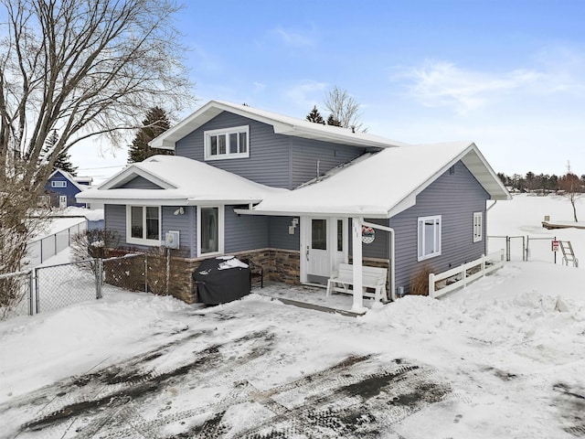 view of snow covered property