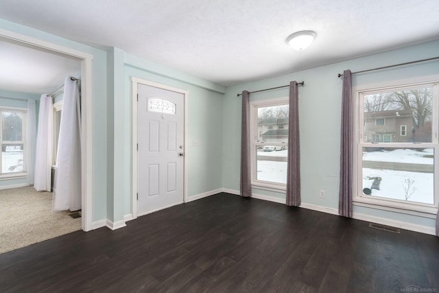 entrance foyer featuring dark wood-type flooring and a wealth of natural light