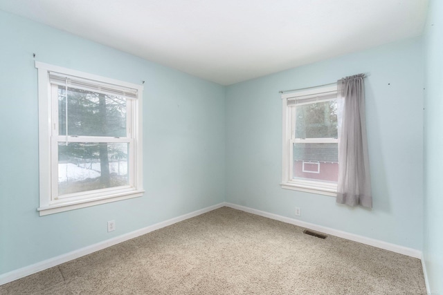 empty room featuring a healthy amount of sunlight and carpet flooring