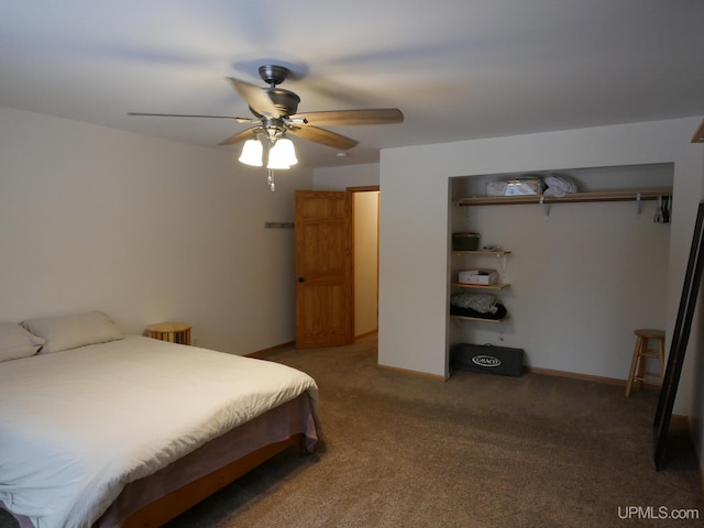 bedroom with carpet flooring and ceiling fan