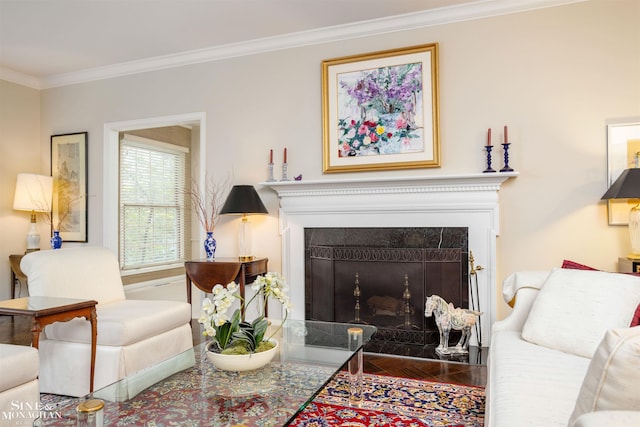 living room featuring ornamental molding