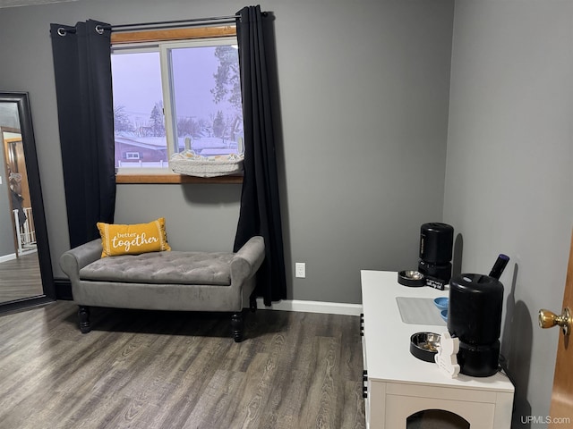 sitting room with dark wood-type flooring