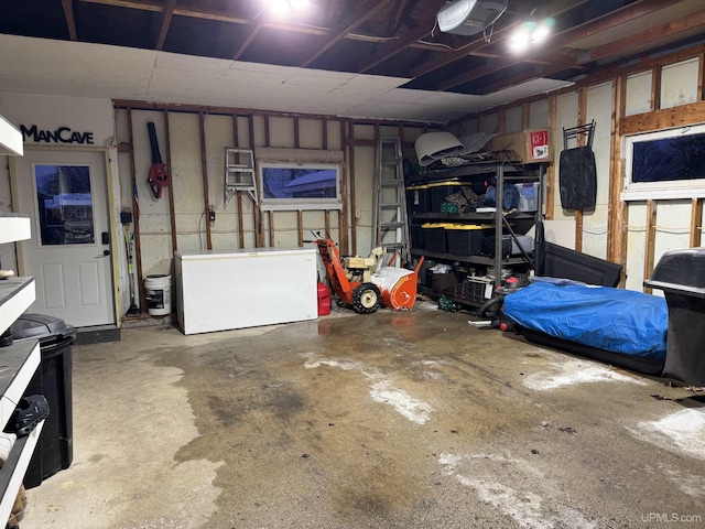 basement with fridge