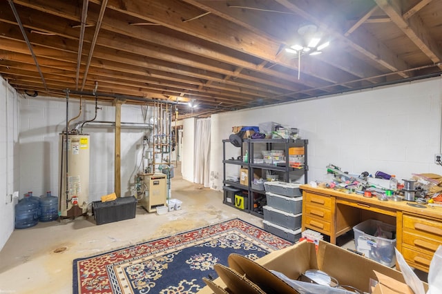 basement featuring gas water heater