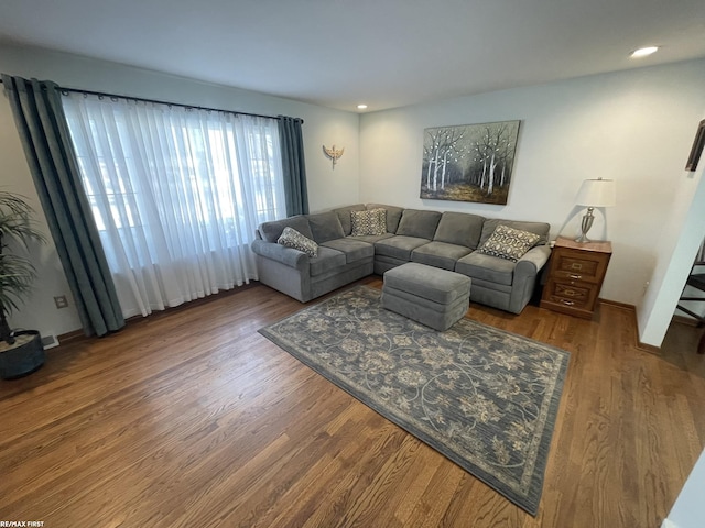 living room with dark wood-type flooring