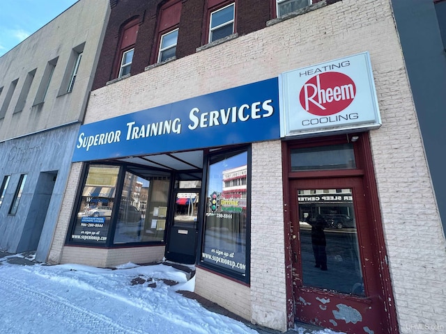 view of snow covered building