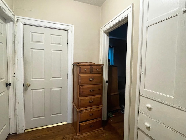 corridor featuring dark hardwood / wood-style floors