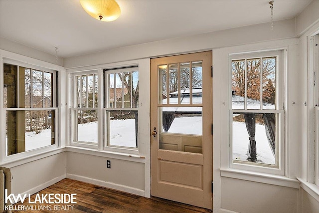 entryway featuring dark hardwood / wood-style flooring and radiator