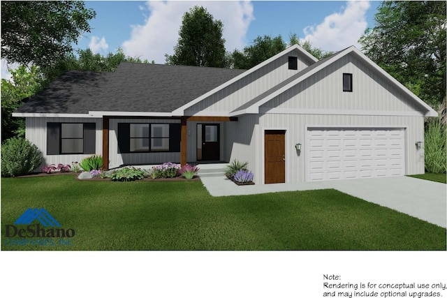 view of front of home featuring a garage and a front yard