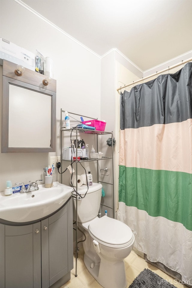 bathroom featuring vanity, a shower with curtain, and toilet