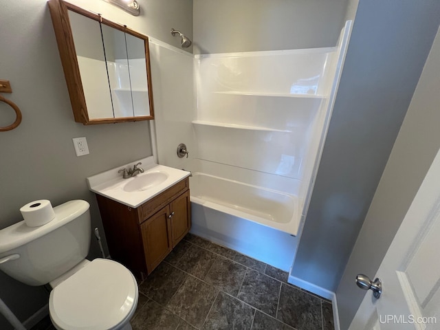 full bathroom featuring vanity, toilet, and washtub / shower combination