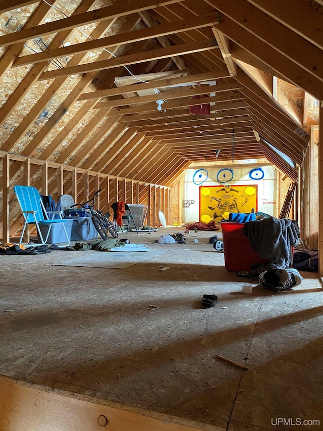 view of unfinished attic