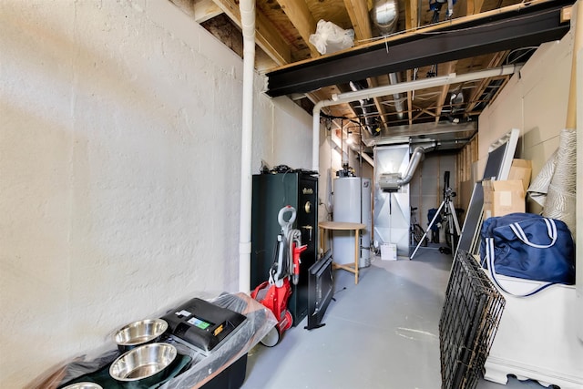 basement with water heater