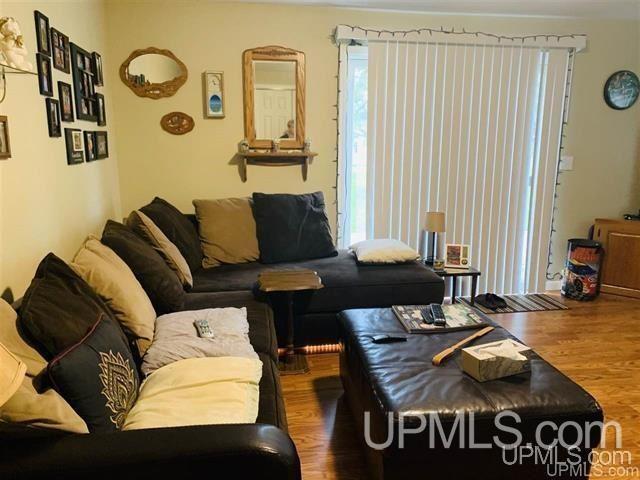 living room with dark wood-type flooring