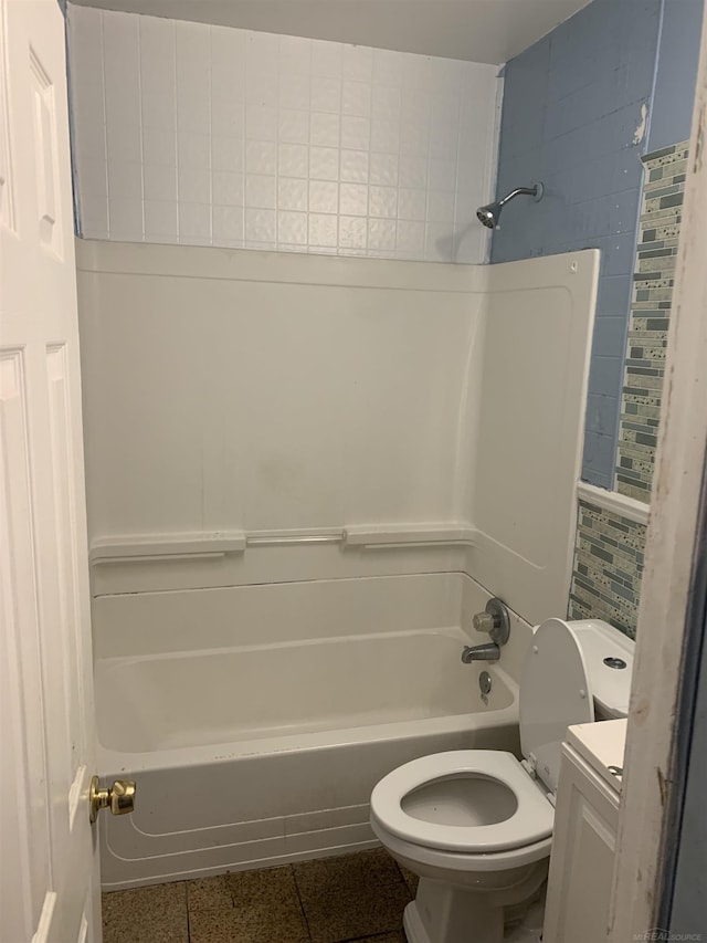 full bath with toilet, bathtub / shower combination, and vanity