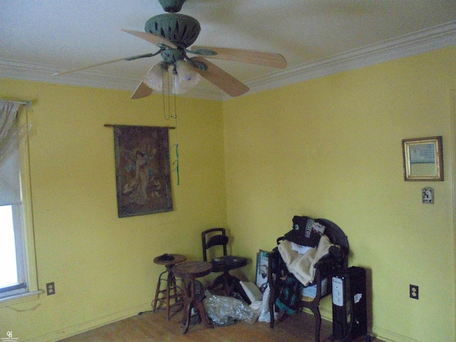 3606 Cadieux Rd, Detroit, MI 48224 - interior space featuring ceiling fan, ornamental molding, and baseboards