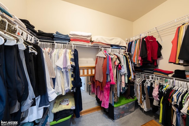 walk in closet with carpet