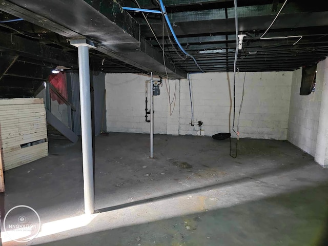 view of unfinished basement