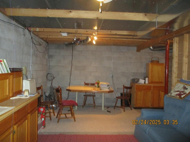 view of unfinished basement