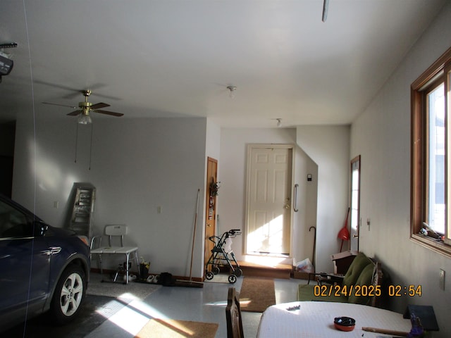 garage with ceiling fan