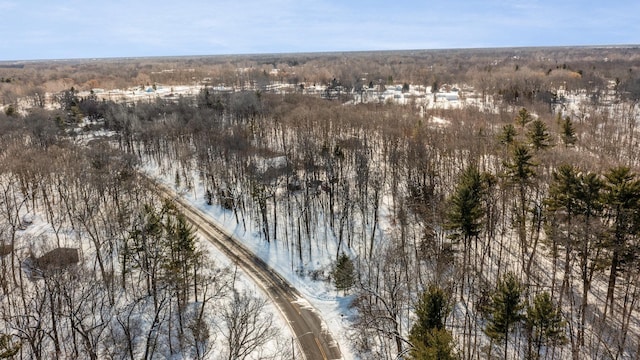 snowy aerial view with a water view