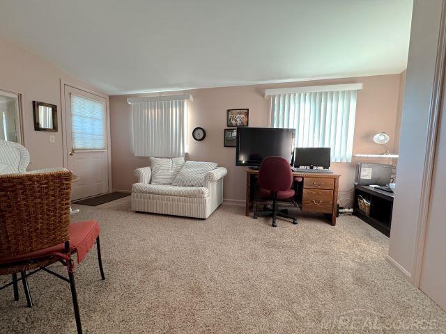 view of carpeted home office