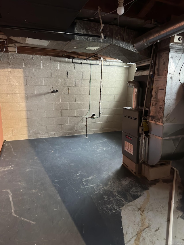 unfinished basement with concrete block wall