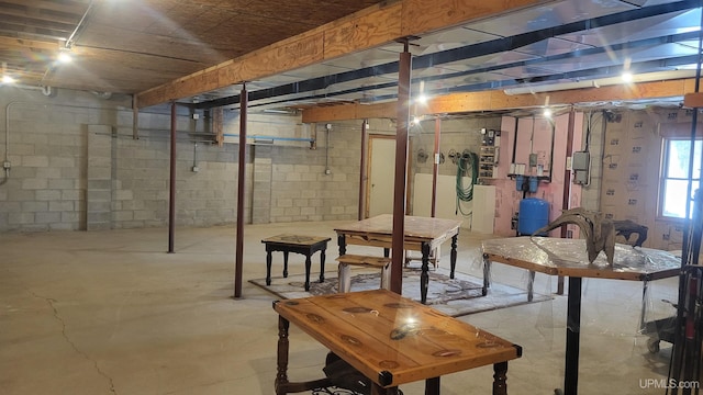 basement with concrete block wall