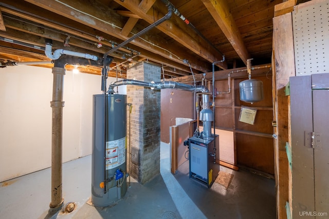 unfinished basement with gas water heater