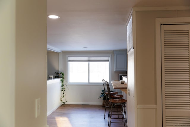 office area with wood finished floors and recessed lighting