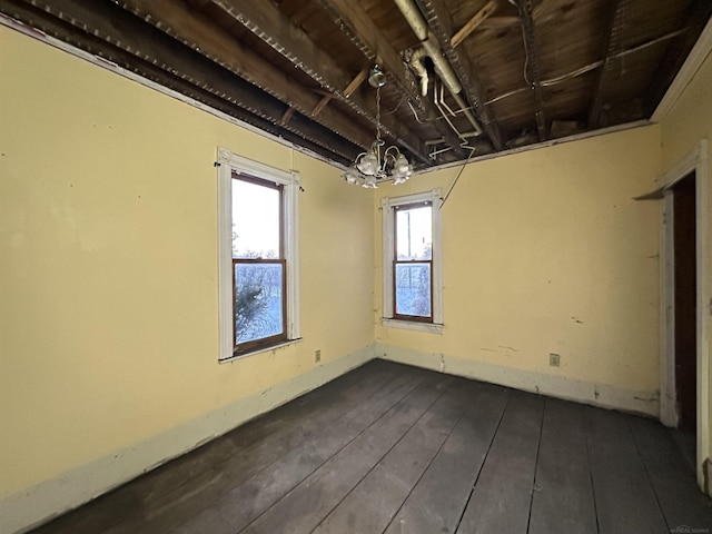 unfurnished room featuring dark wood-style floors and baseboards