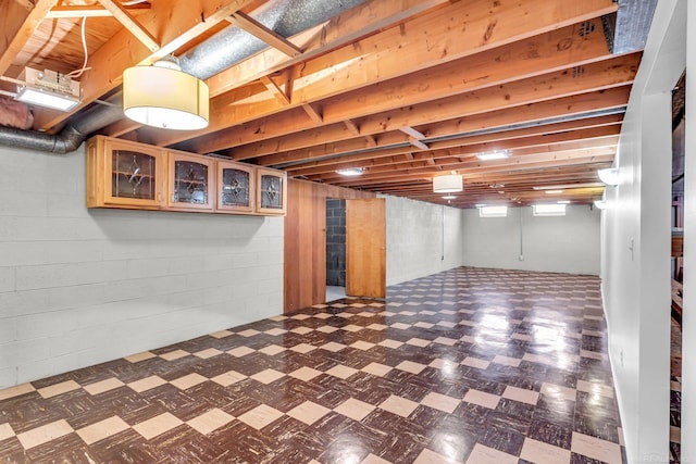 basement featuring dark floors