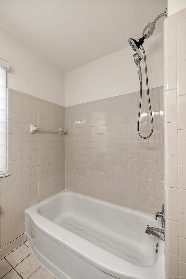 full bath with bathing tub / shower combination and tile patterned floors