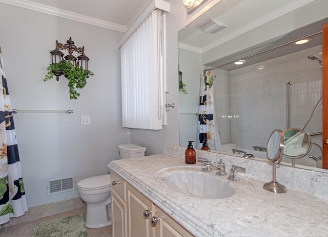 bathroom featuring toilet, visible vents, and crown molding