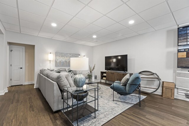 3888 Chatham Pl Unit 99, Brighton, MI 48114 - living area with recessed lighting, wood finished floors, a paneled ceiling, and baseboards