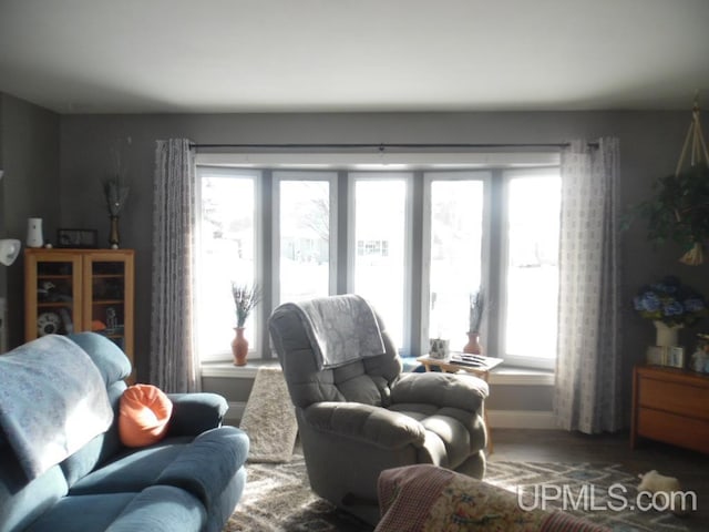 living room featuring baseboards