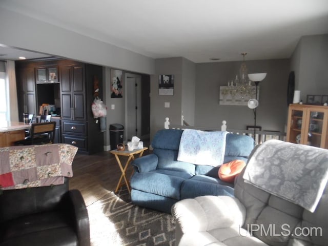 living room with dark wood-type flooring