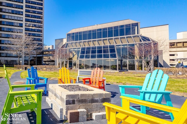 exterior space featuring a fire pit