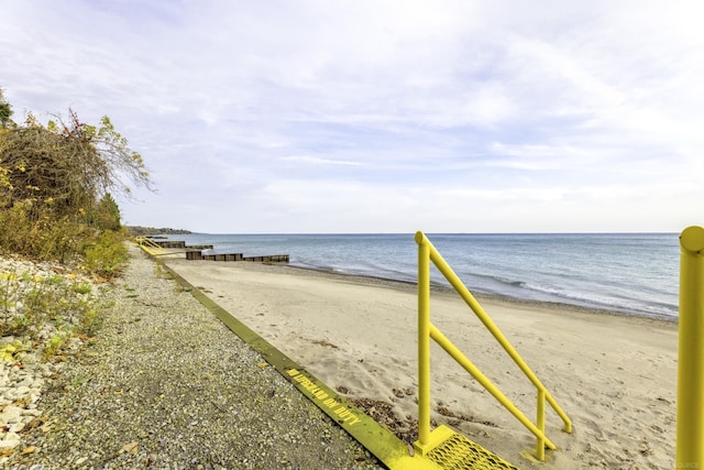 view of water feature featuring a beach view